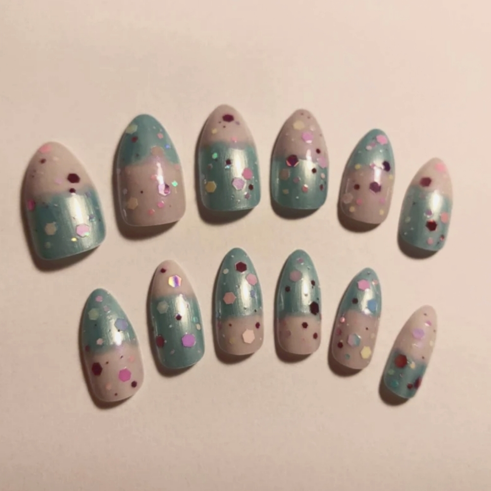 Pastel Lavender and Blue Press On Nails - New Hand Painted